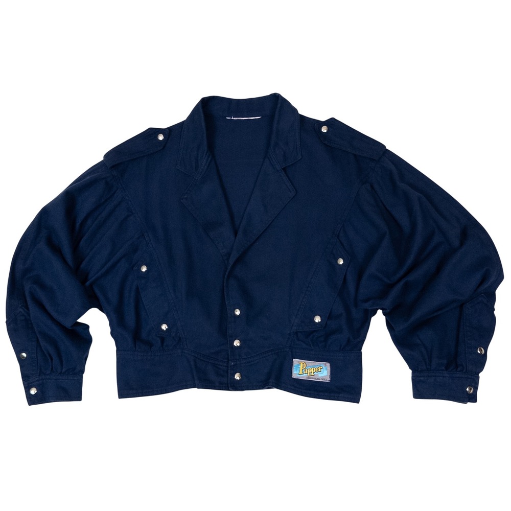 Vintage Papper dolman sleeve cropped military jacket navy blue cotton snap front